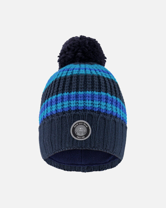 Lined Knit Winter Hat With Pompom Black And Blue-0