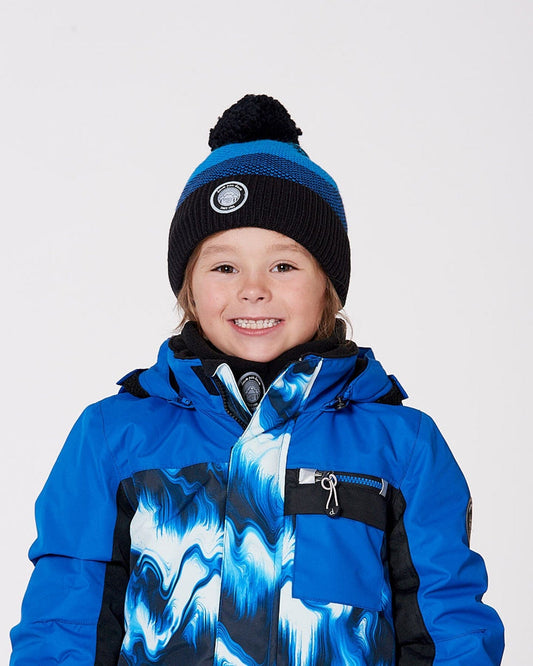 Lined Knit Winter Hat With Pompom Black And Blue-1
