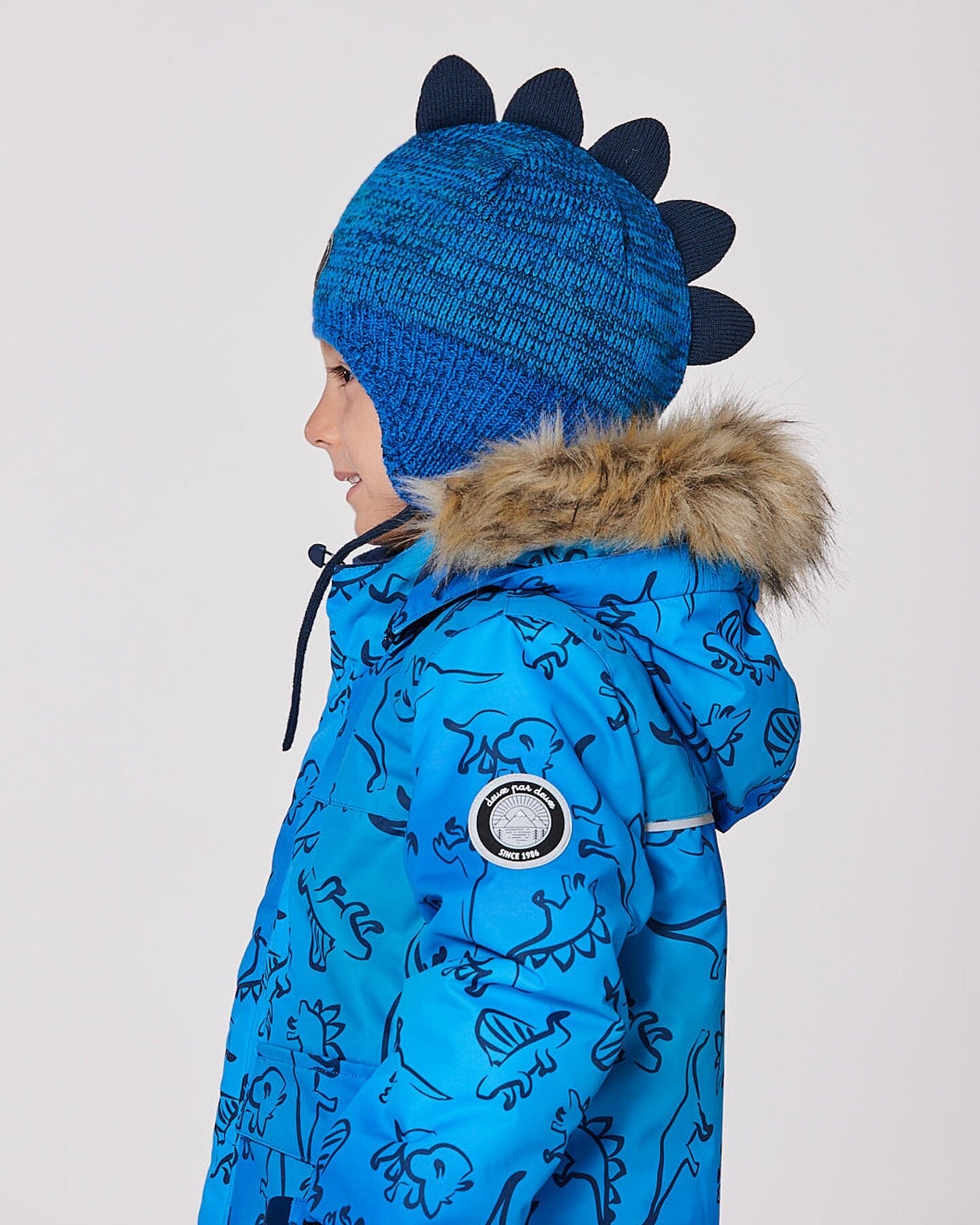 Lined Dino Peruvian Knit Winter Hat With Pompom Blue-2