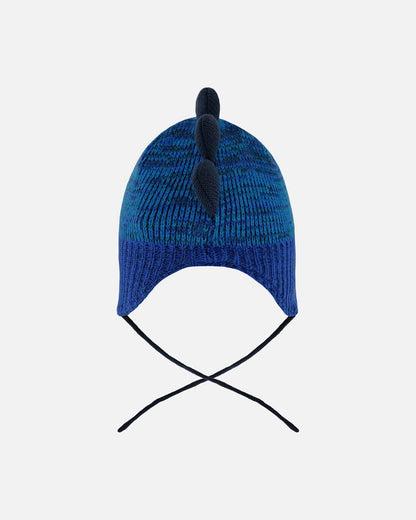 Lined Dino Peruvian Knit Winter Hat With Pompom Blue-3