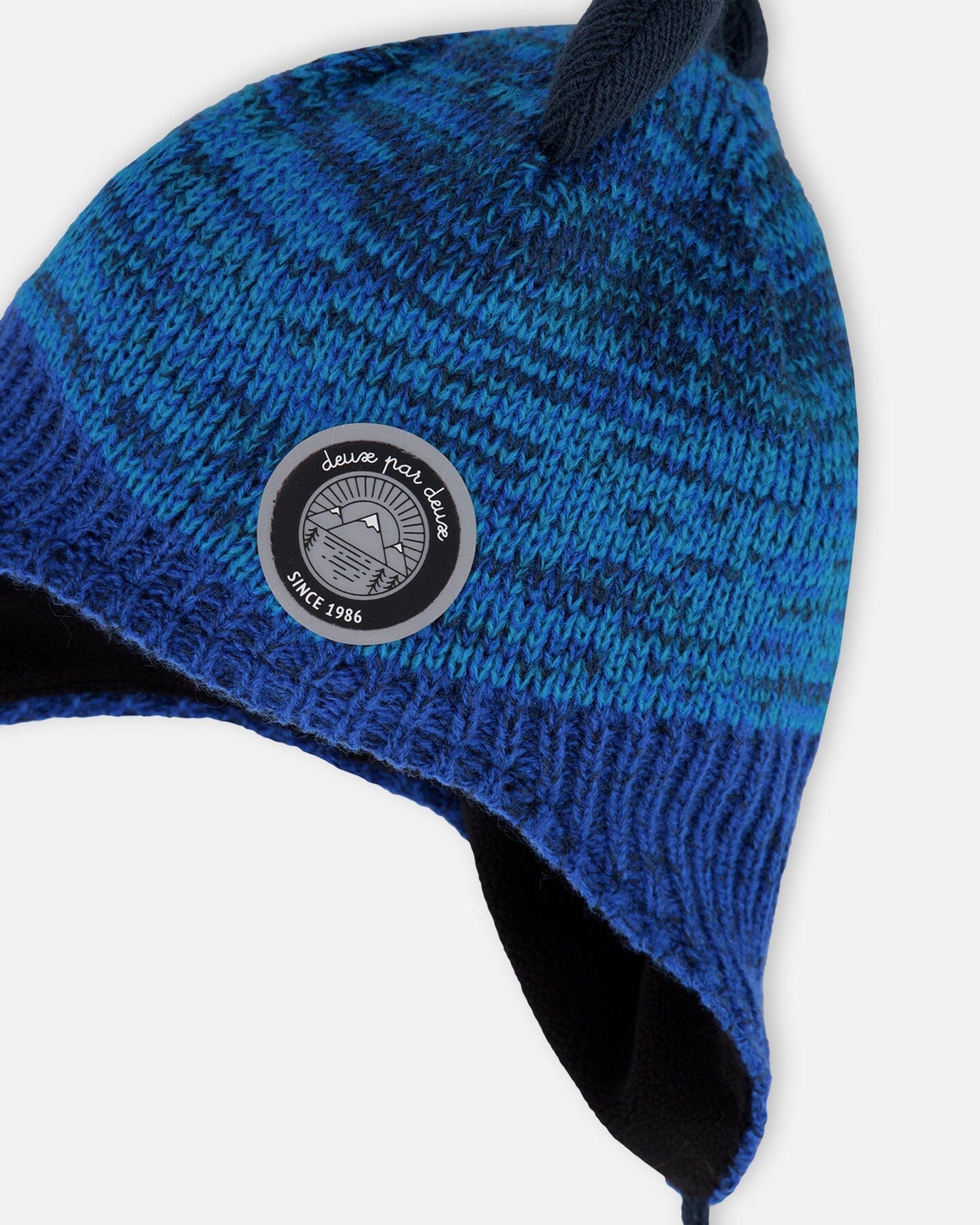 Lined Dino Peruvian Knit Winter Hat With Pompom Blue-4