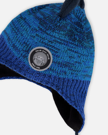 Lined Dino Peruvian Knit Winter Hat With Pompom Blue-4