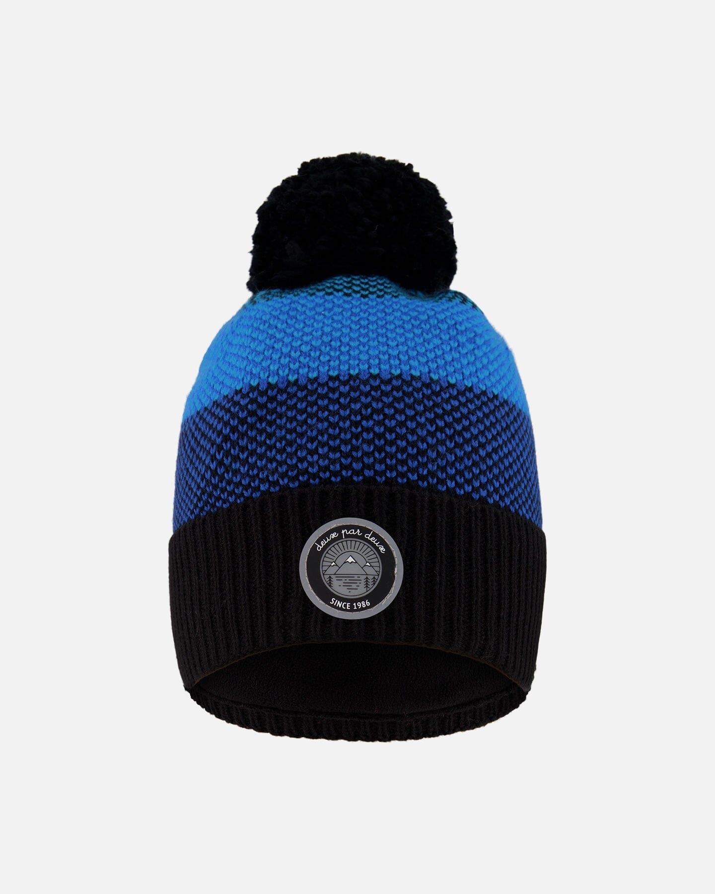 Winter Knit Hat With Pompom And Lining Black And Blue-0