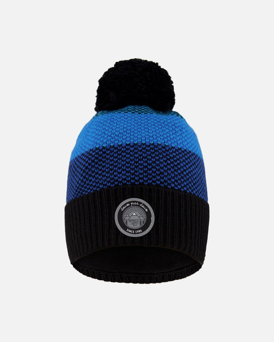 Winter Knit Hat With Pompom And Lining Black And Blue-0