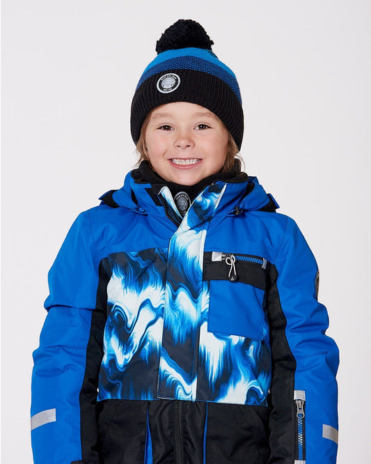 Winter Knit Hat With Pompom And Lining Black And Blue-1