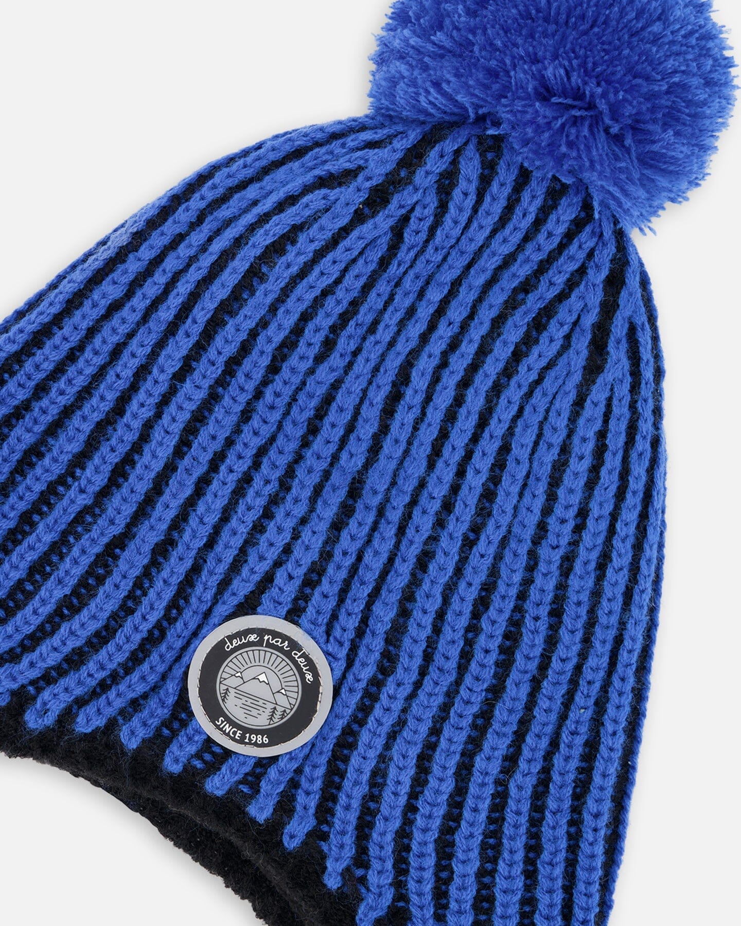 Winter Peruvian Knit Hat With Pompom And Lining Black And Blue-4