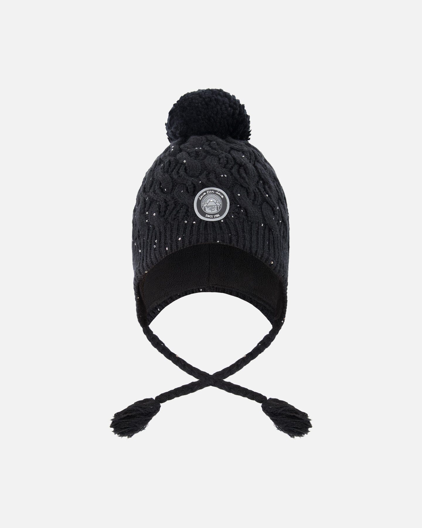 Winter Peruvian Knit Hat With Pompom And Lining Black-0