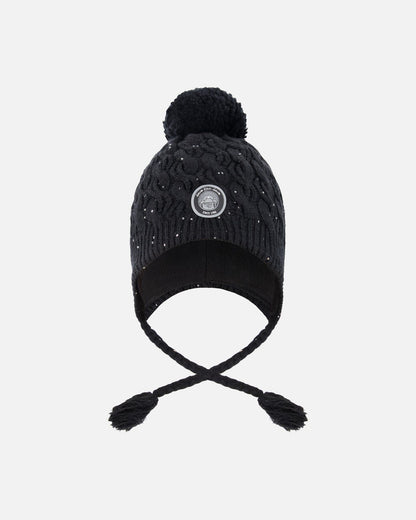 Winter Peruvian Knit Hat With Pompom And Lining Black-0