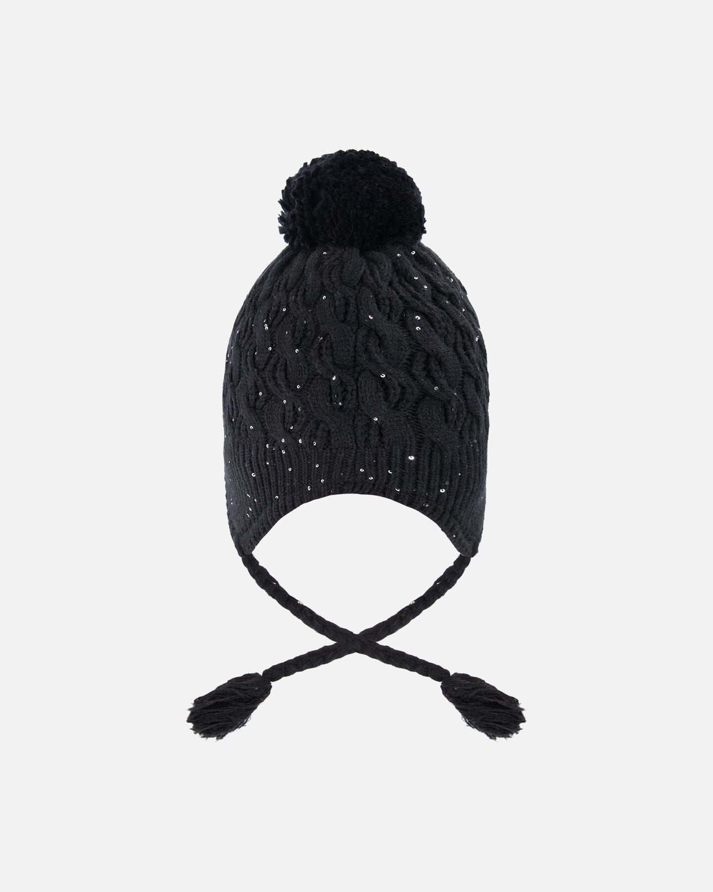 Winter Peruvian Knit Hat With Pompom And Lining Black-1