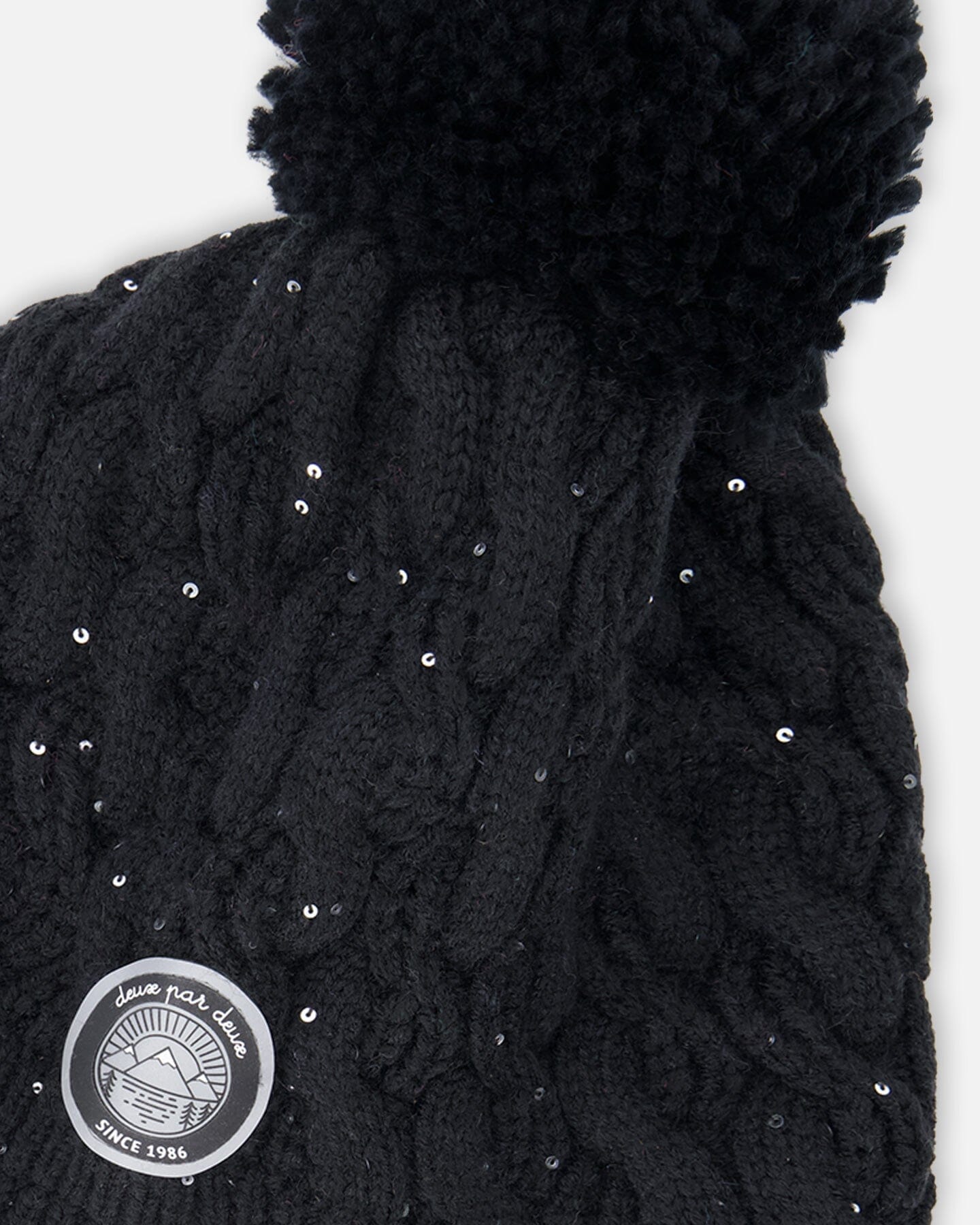 Winter Peruvian Knit Hat With Pompom And Lining Black-2