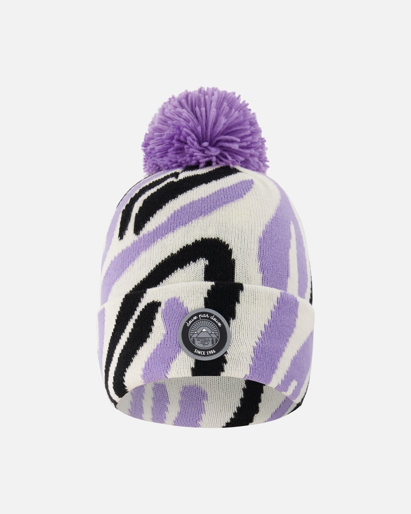 Lined Knit Pompom Hat Black, White And Lilac-0