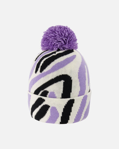 Lined Knit Pompom Hat Black, White And Lilac-1