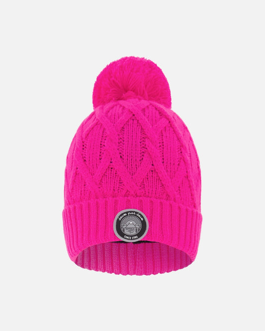 Lined Knit Pompom Hat Fuchsia-0