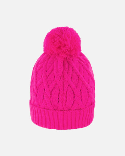 Lined Knit Pompom Hat Fuchsia-1