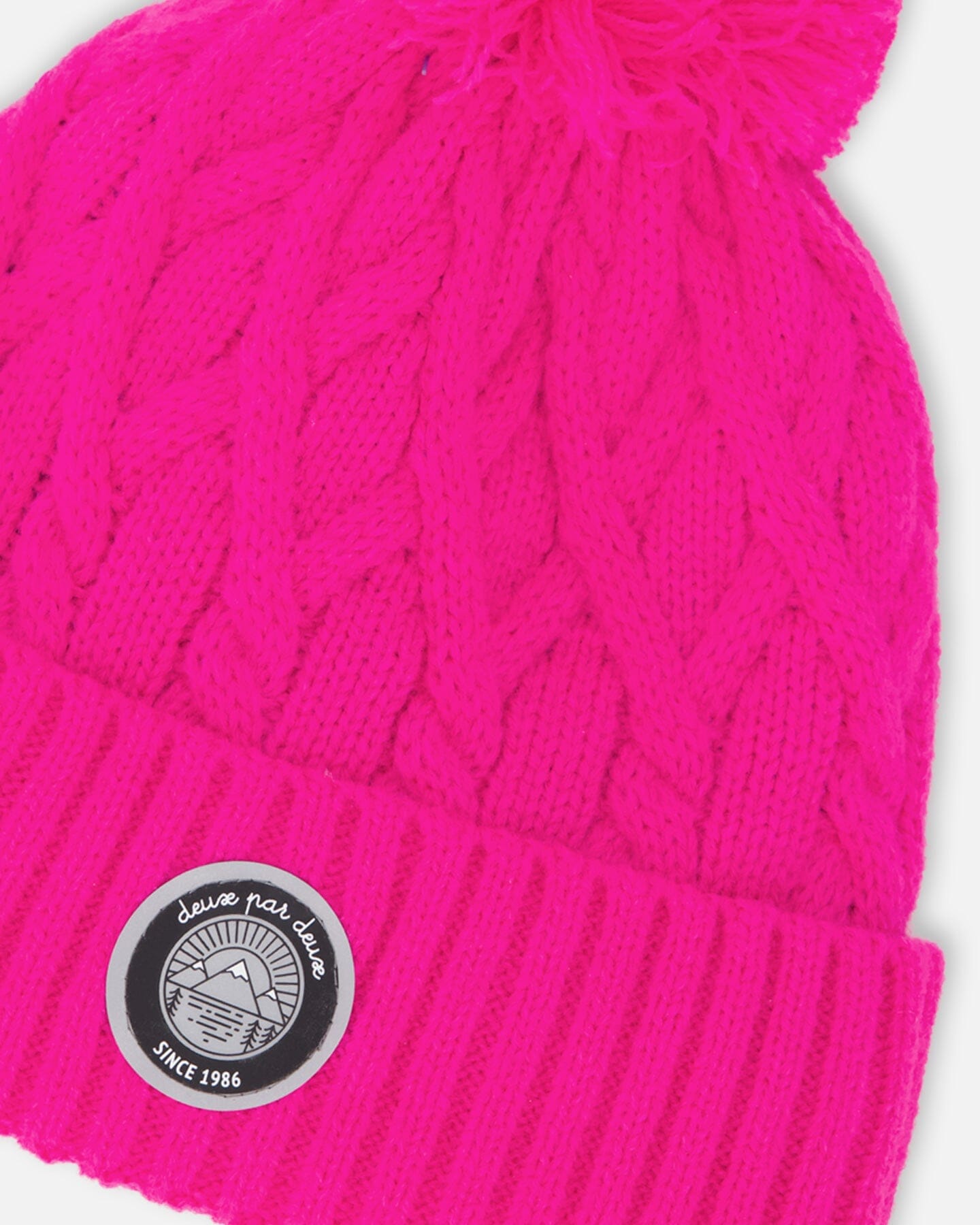 Lined Knit Pompom Hat Fuchsia-2