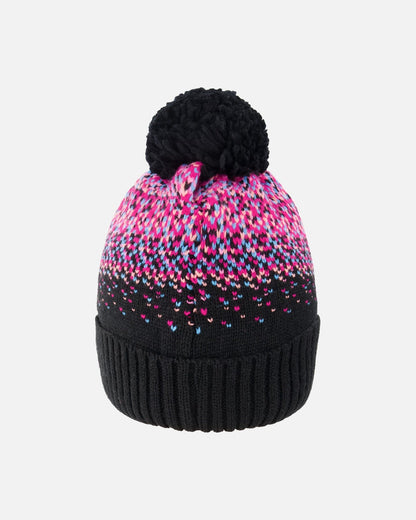 Lined Knit Pompom Hat Black And Pink-1