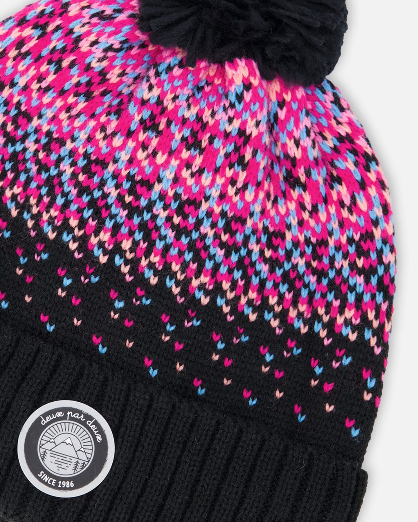 Lined Knit Pompom Hat Black And Pink-2