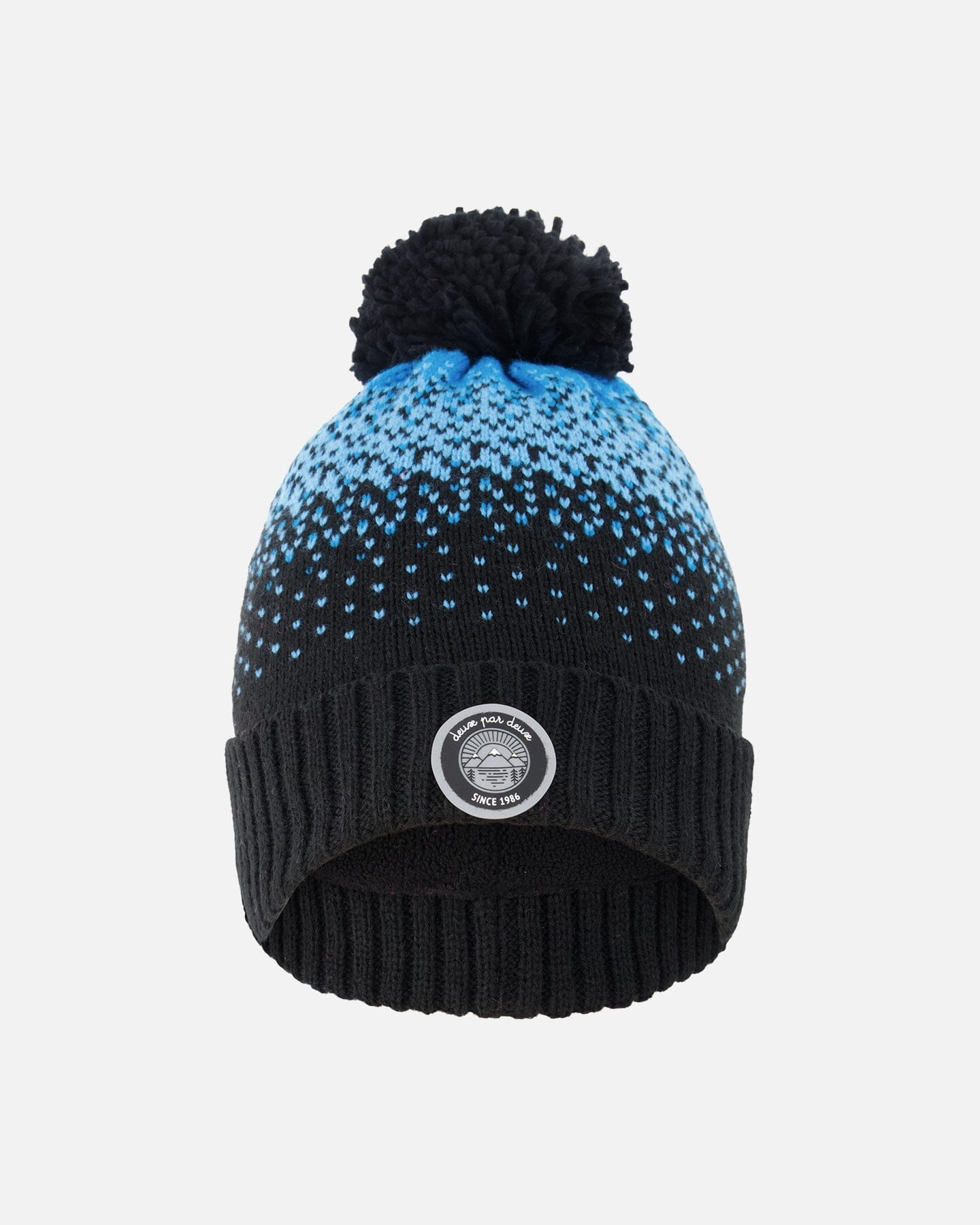 Winter Knit Pompom Hat With Lining Black And Blue-0