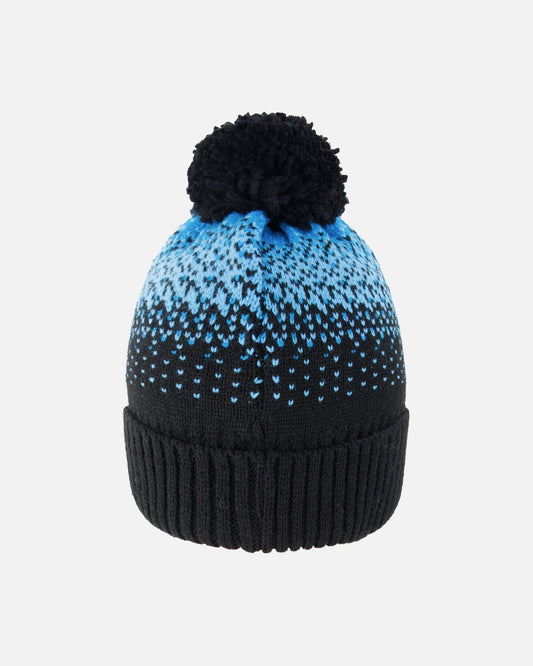 Winter Knit Pompom Hat With Lining Black And Blue-1