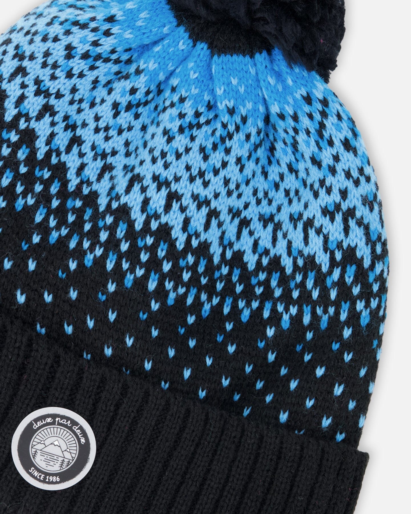 Winter Knit Pompom Hat With Lining Black And Blue-2