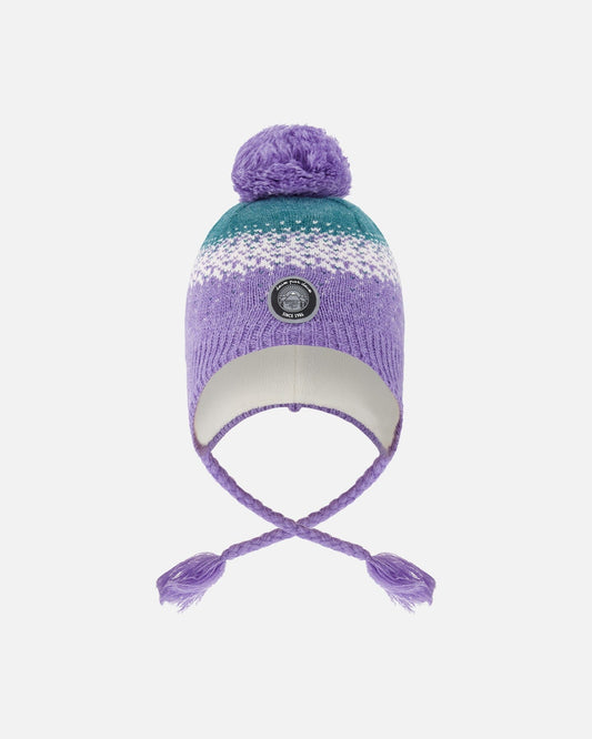 Lined Peruvian Knit Hat With Pompom Lilac And Green-0
