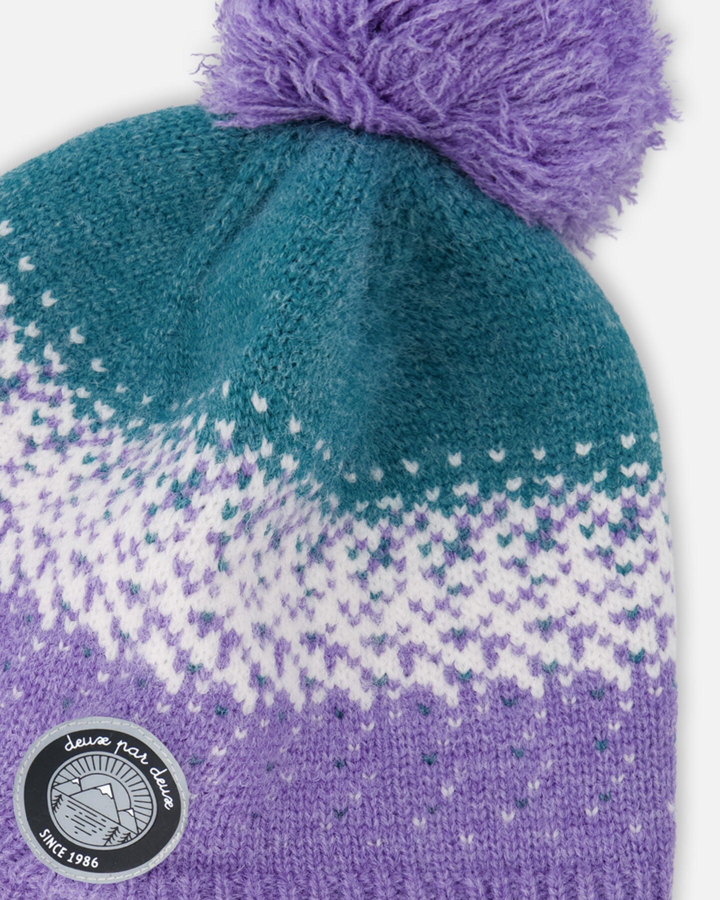 Lined Peruvian Knit Hat With Pompom Lilac And Green-2