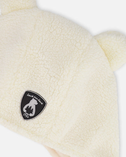 Lined Baby Sherpa Hat With Ear Flaps Off-White-2