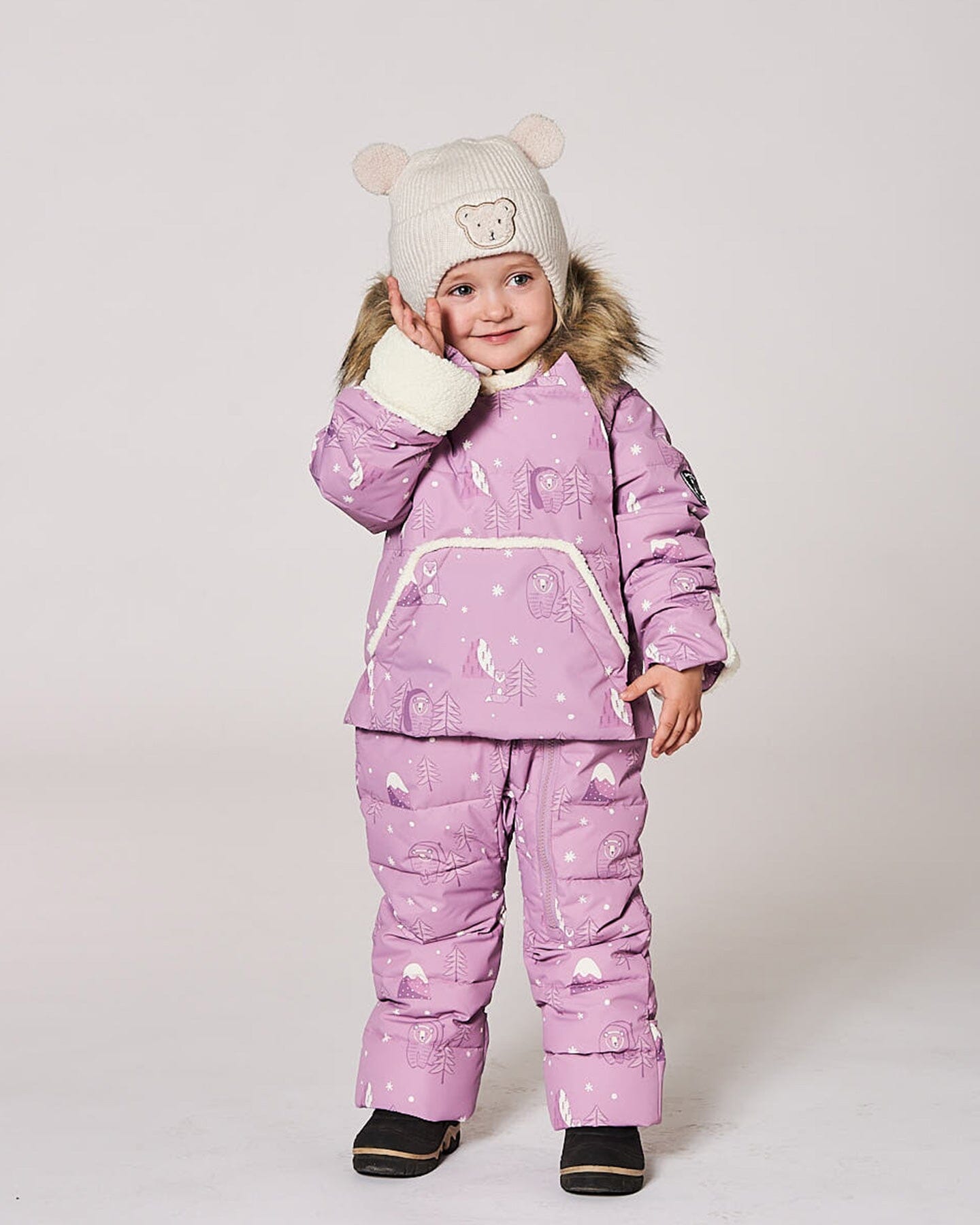 Lined Baby Winter Knit Hat With Ear Flaps Off-White-1