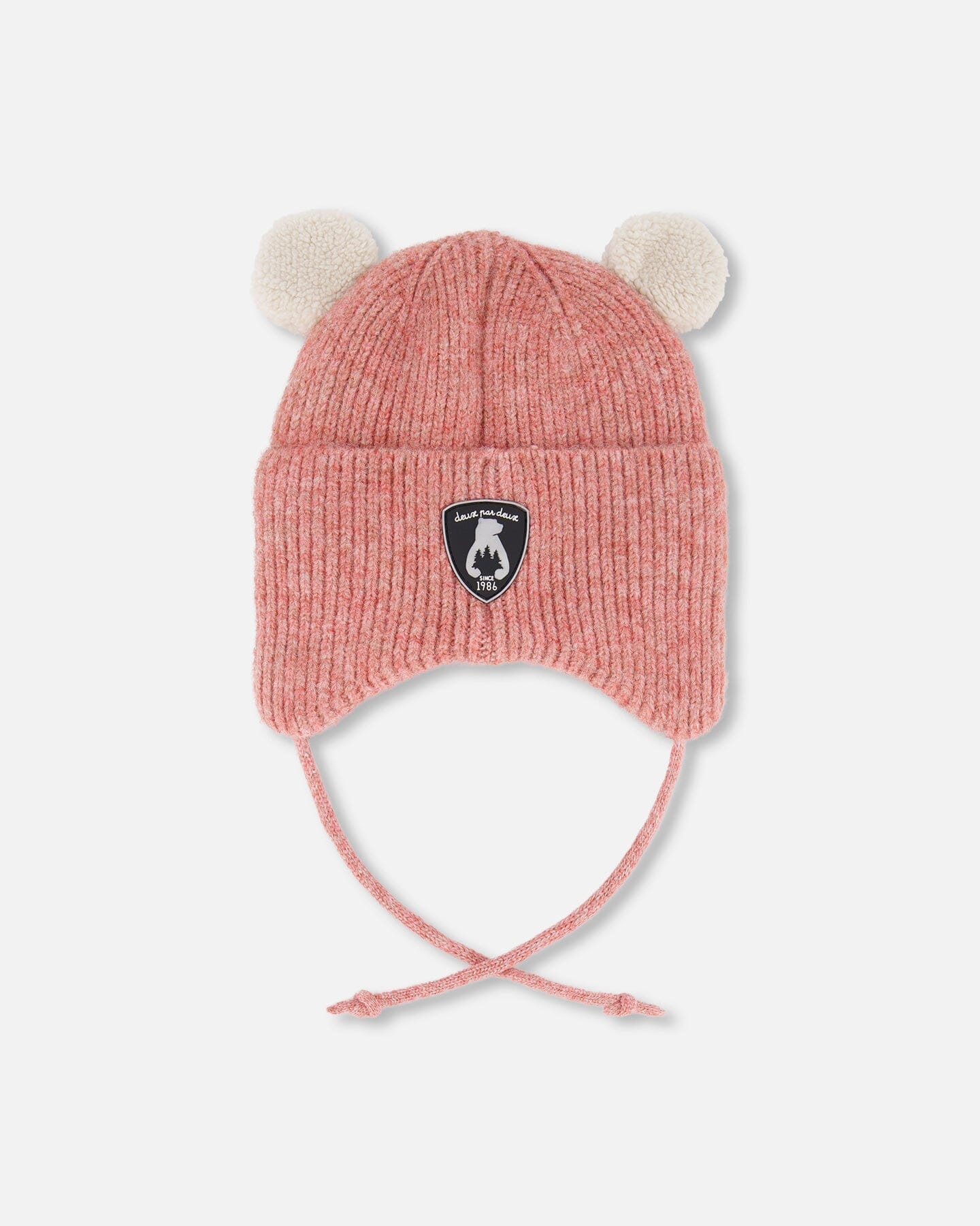 Lined Baby Winter Knit Hat With Ear Flaps Dusty Pink-3