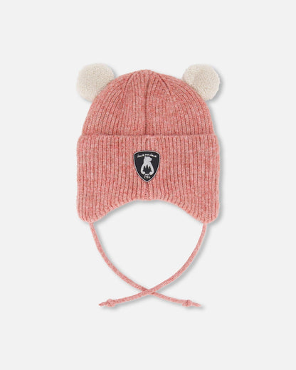 Lined Baby Winter Knit Hat With Ear Flaps Dusty Pink-3