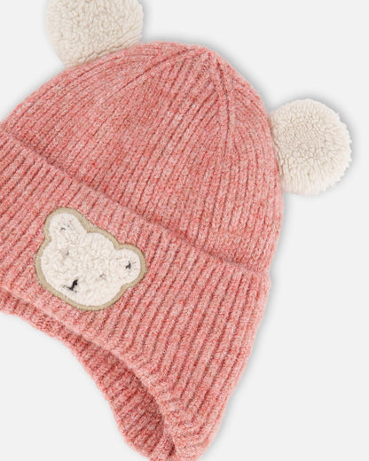 Lined Baby Winter Knit Hat With Ear Flaps Dusty Pink-4