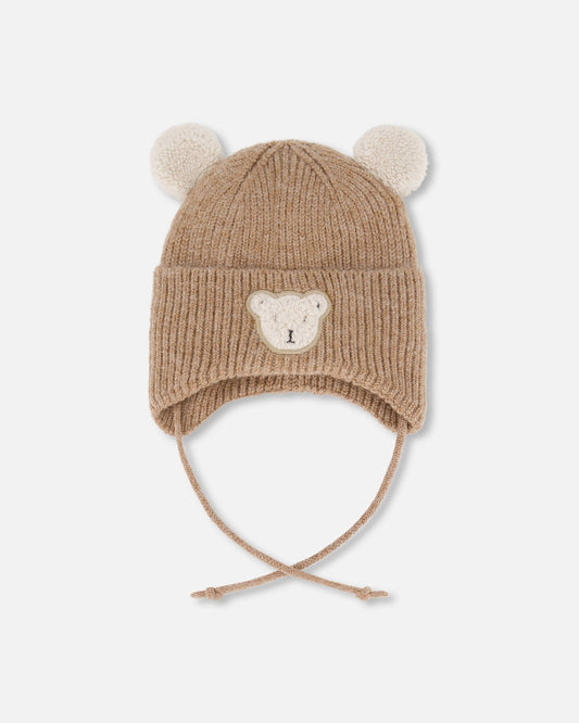 Lined Baby Winter Knit Hat With Ear Flaps Brown-0