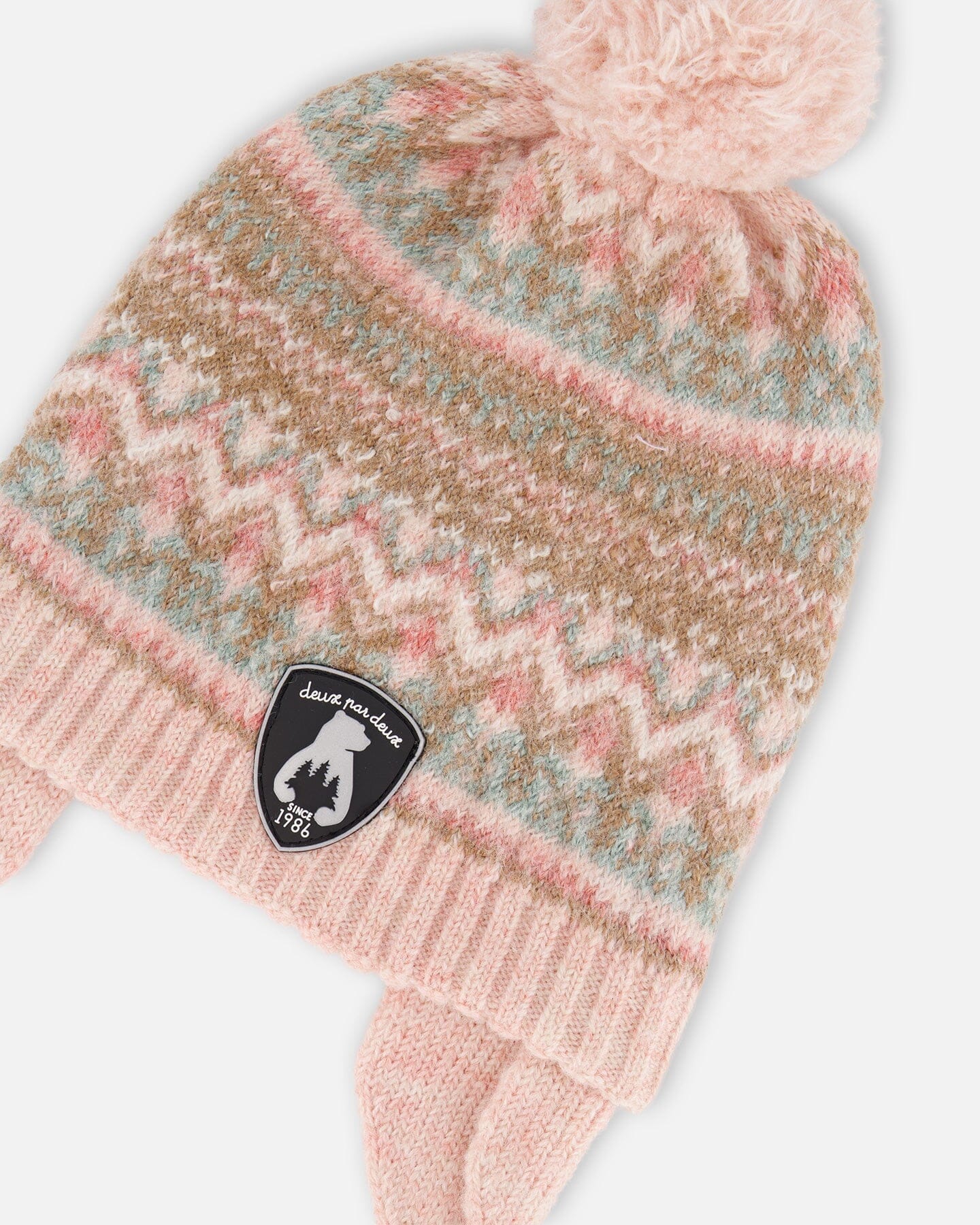 Lined Baby Knit Pompom Hat With Ear Flaps Dusty Pink-2