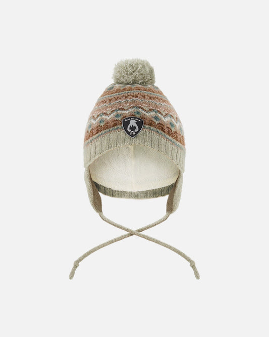 Lined Baby Knit Pompom Hat With Ear Flaps Blue Purple-0