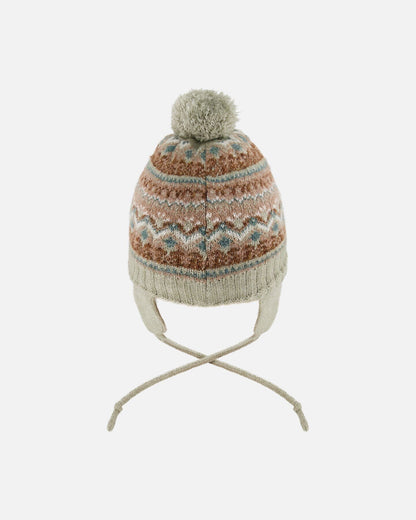 Lined Baby Knit Pompom Hat With Ear Flaps Blue Purple-2