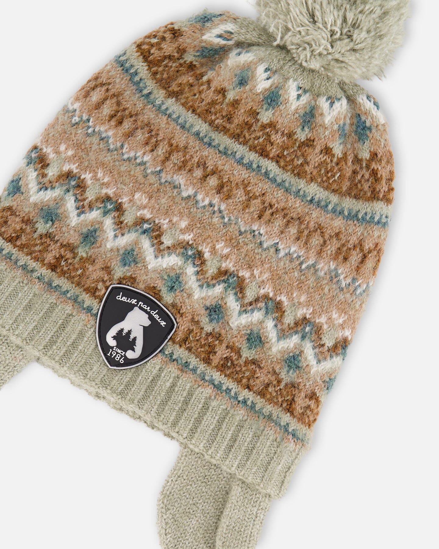 Lined Baby Knit Pompom Hat With Ear Flaps Blue Purple-3