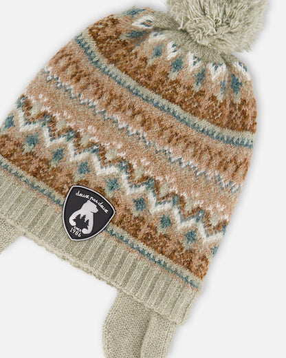 Lined Baby Knit Pompom Hat With Ear Flaps Blue Purple-3