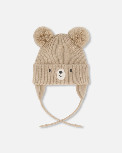 Lined Baby Knit Hat With Pompoms Chanterelle-0