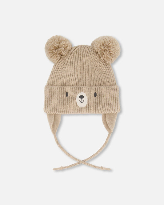 Lined Baby Knit Hat With Pompoms Chanterelle-0