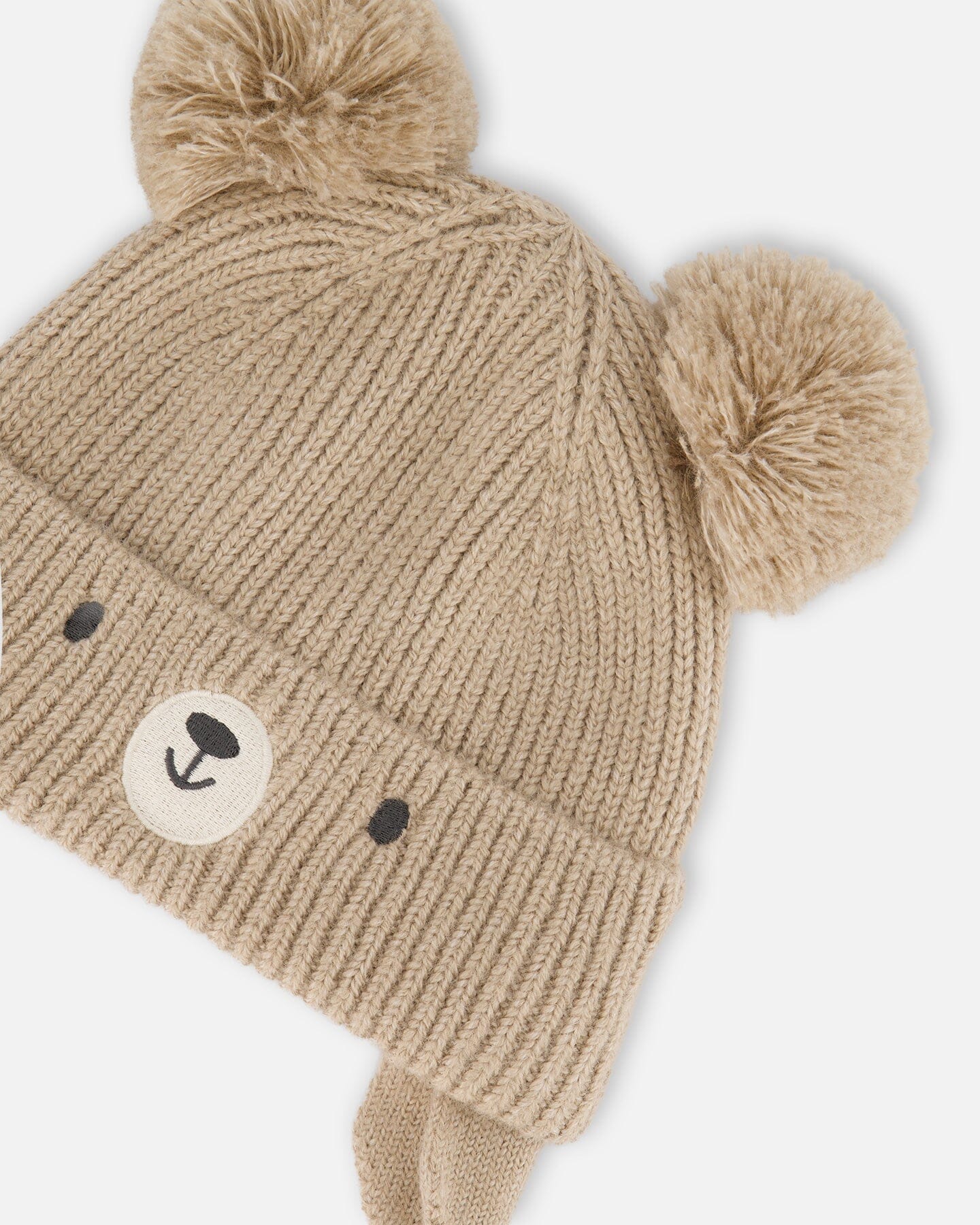 Lined Baby Knit Hat With Pompoms Chanterelle-2