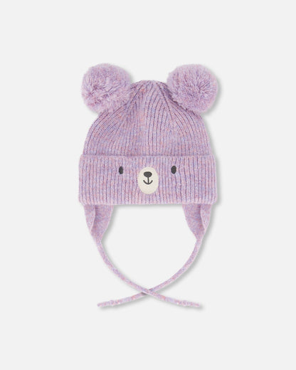 Lined Baby Knit Hat With Pompoms Purple Gray-0
