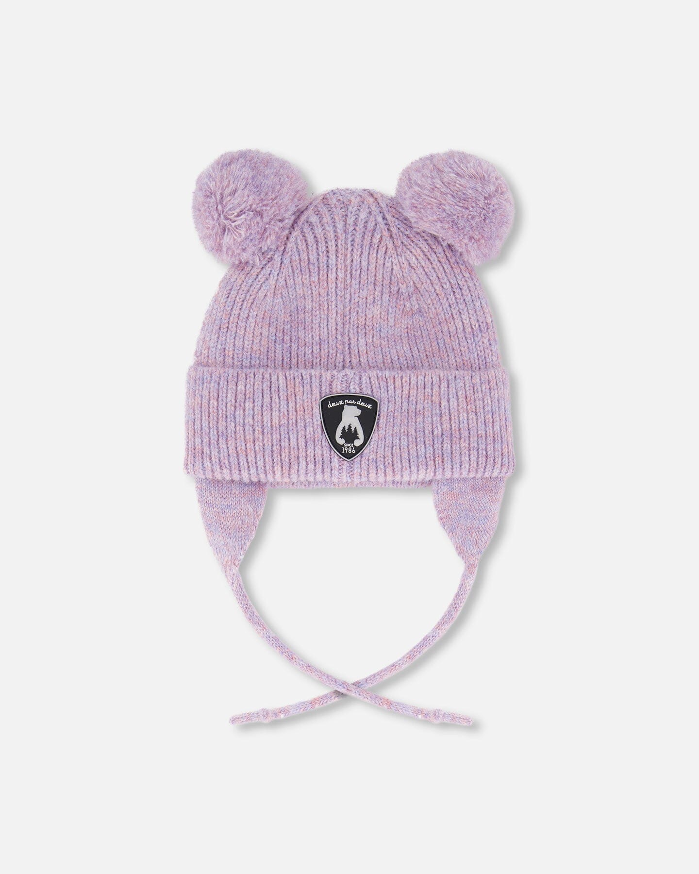 Lined Baby Knit Hat With Pompoms Purple Gray-2