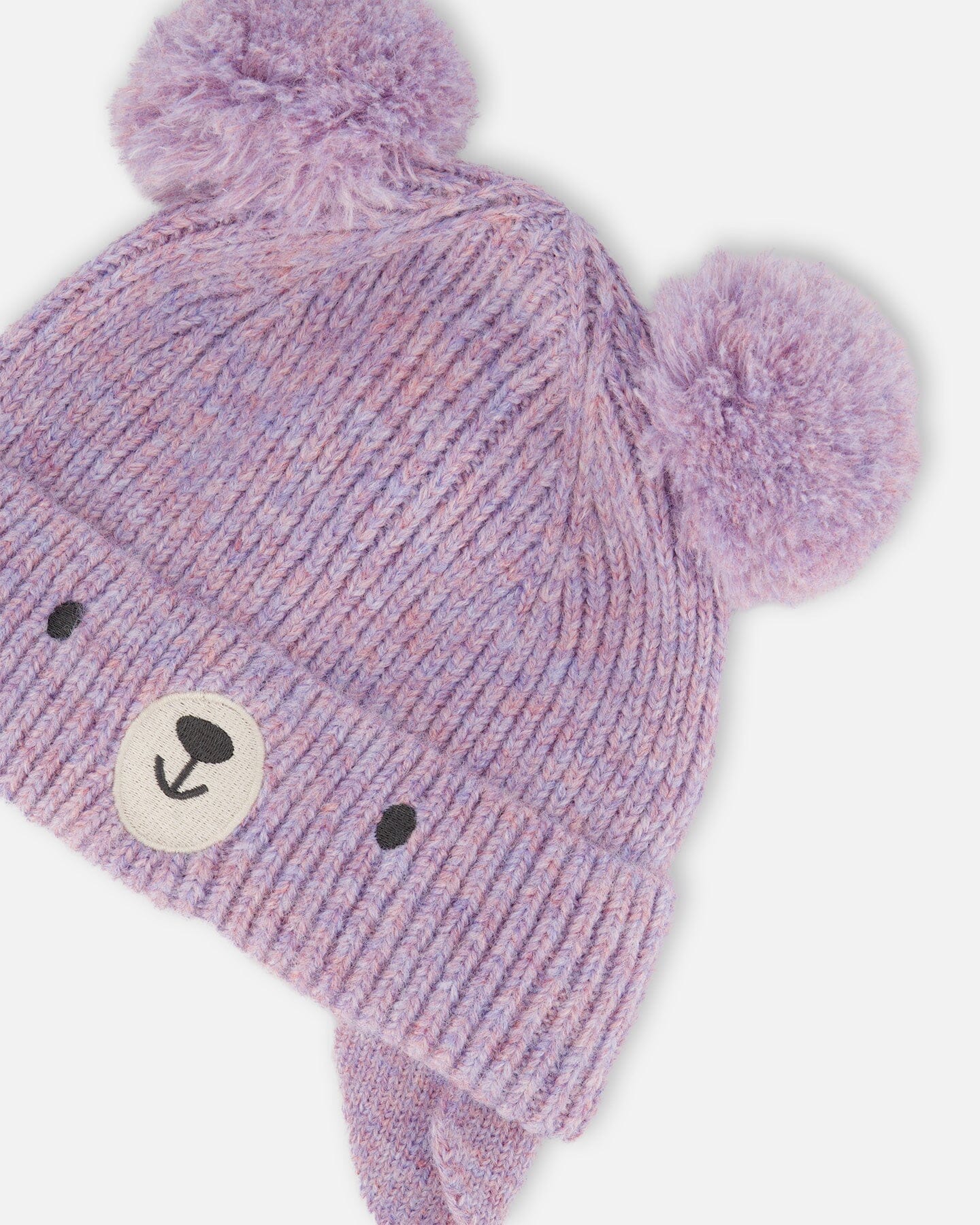 Lined Baby Knit Hat With Pompoms Purple Gray-3