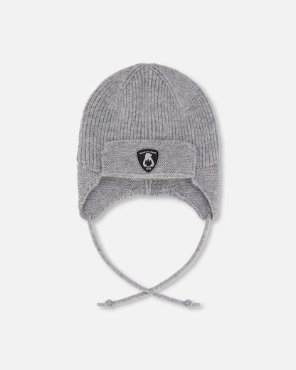 Lined Baby Knit Hat With Ears And Strings Heather Gray-0