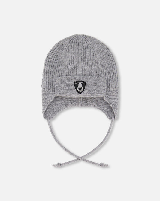 Lined Baby Knit Hat With Ears And Strings Heather Gray-0