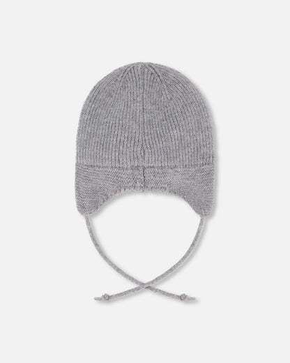 Lined Baby Knit Hat With Ears And Strings Heather Gray-2