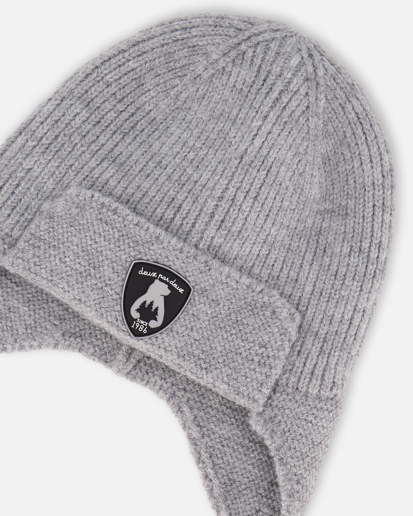 Lined Baby Knit Hat With Ears And Strings Heather Gray-3