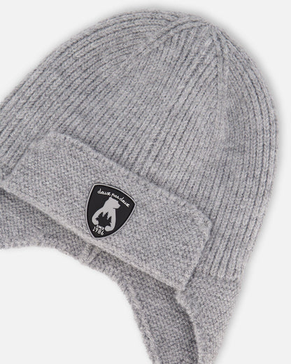 Lined Baby Knit Hat With Ears And Strings Heather Gray-3