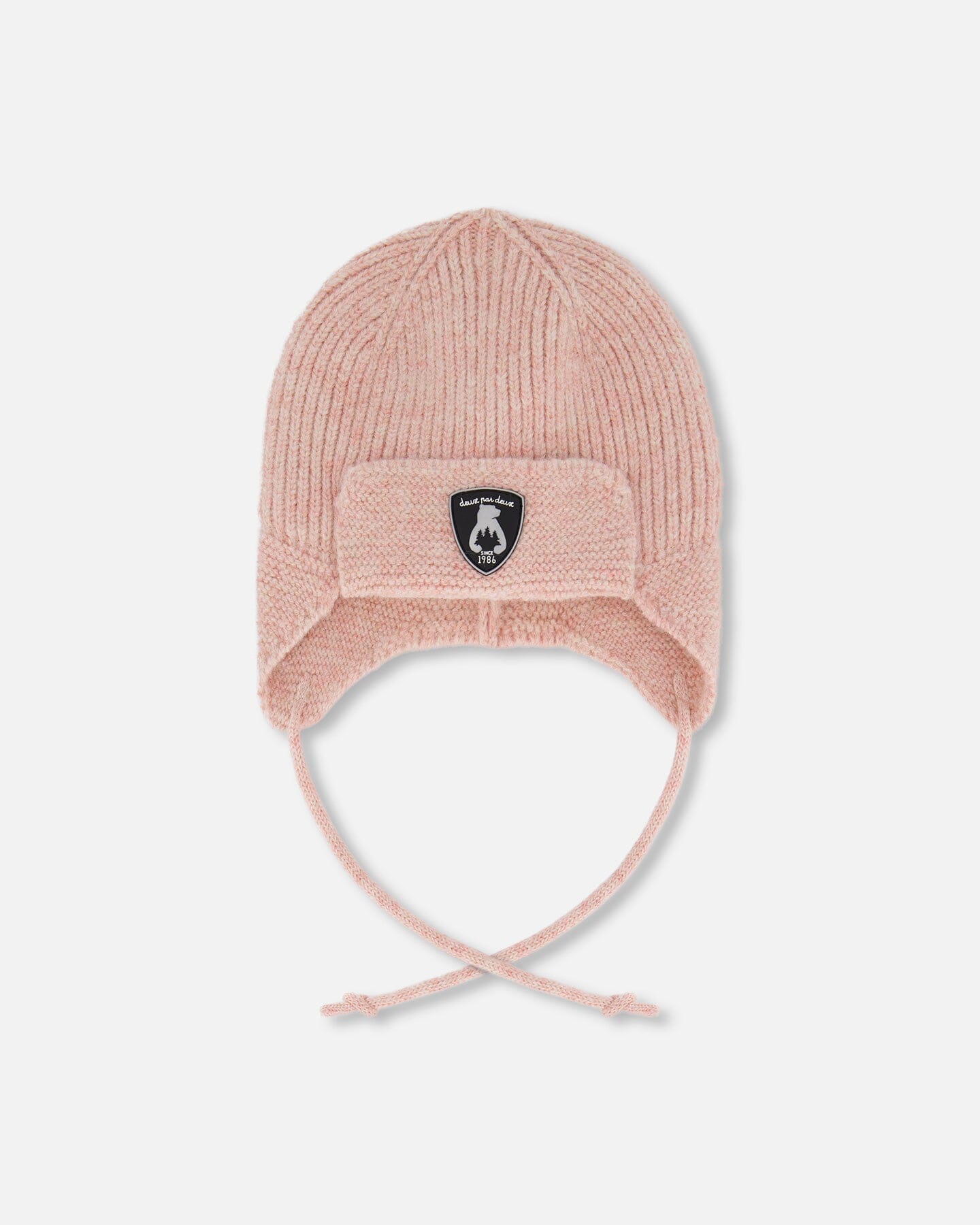 Lined Baby Knit Hat With Ears And Strings Dusty Pink-0