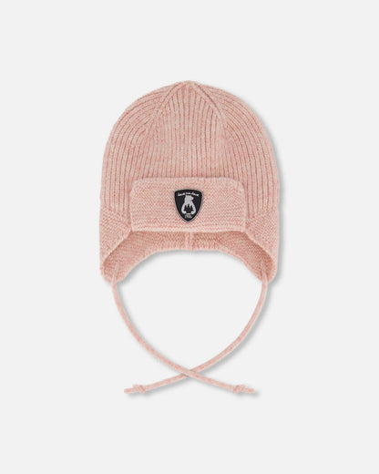 Lined Baby Knit Hat With Ears And Strings Dusty Pink-0